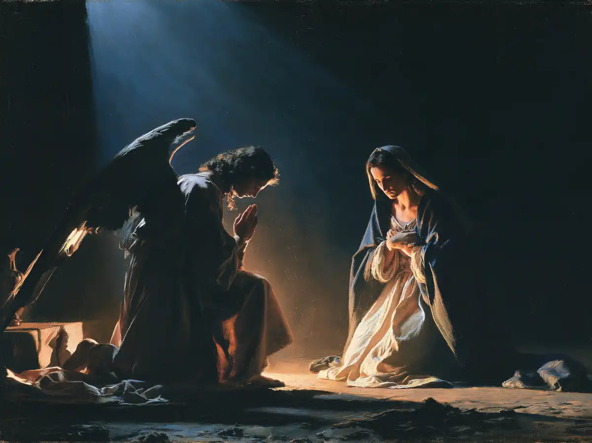 The Annunciation - Midnight Blue Chiaroscuro - Christian artwork collection