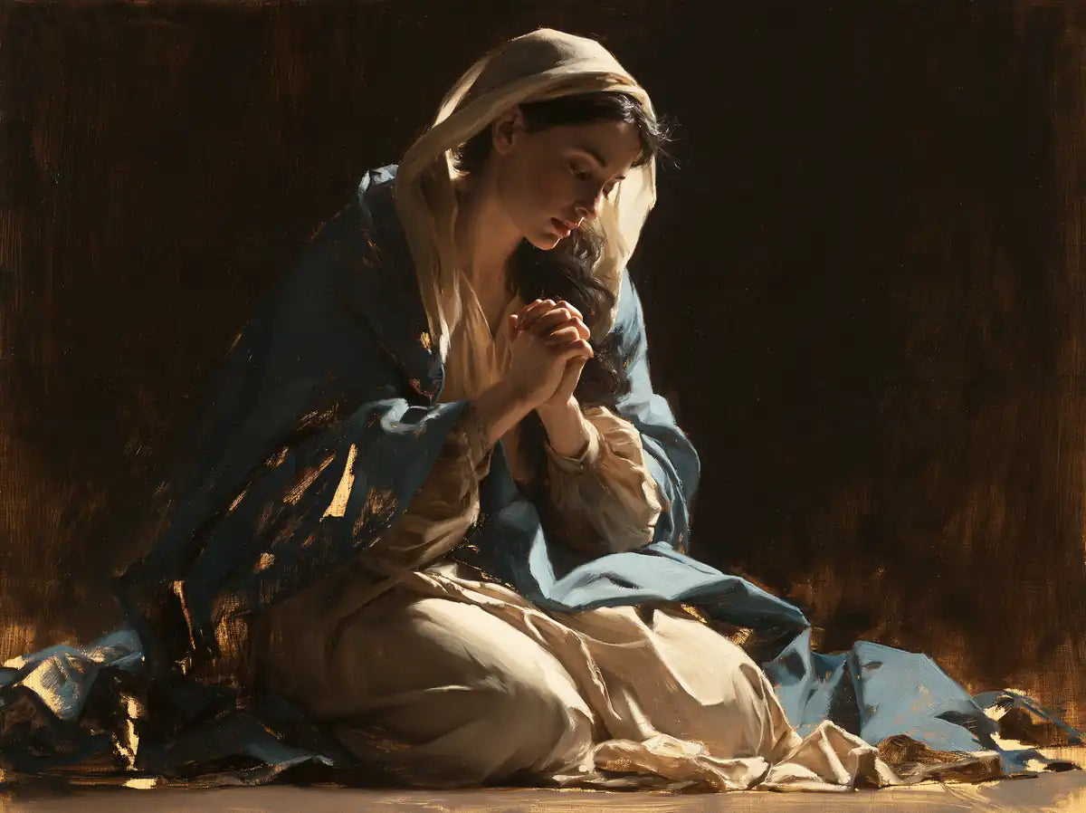 Virgin Mary in Prayer - Sacred Maternal Tenderness - Christian artwork collection