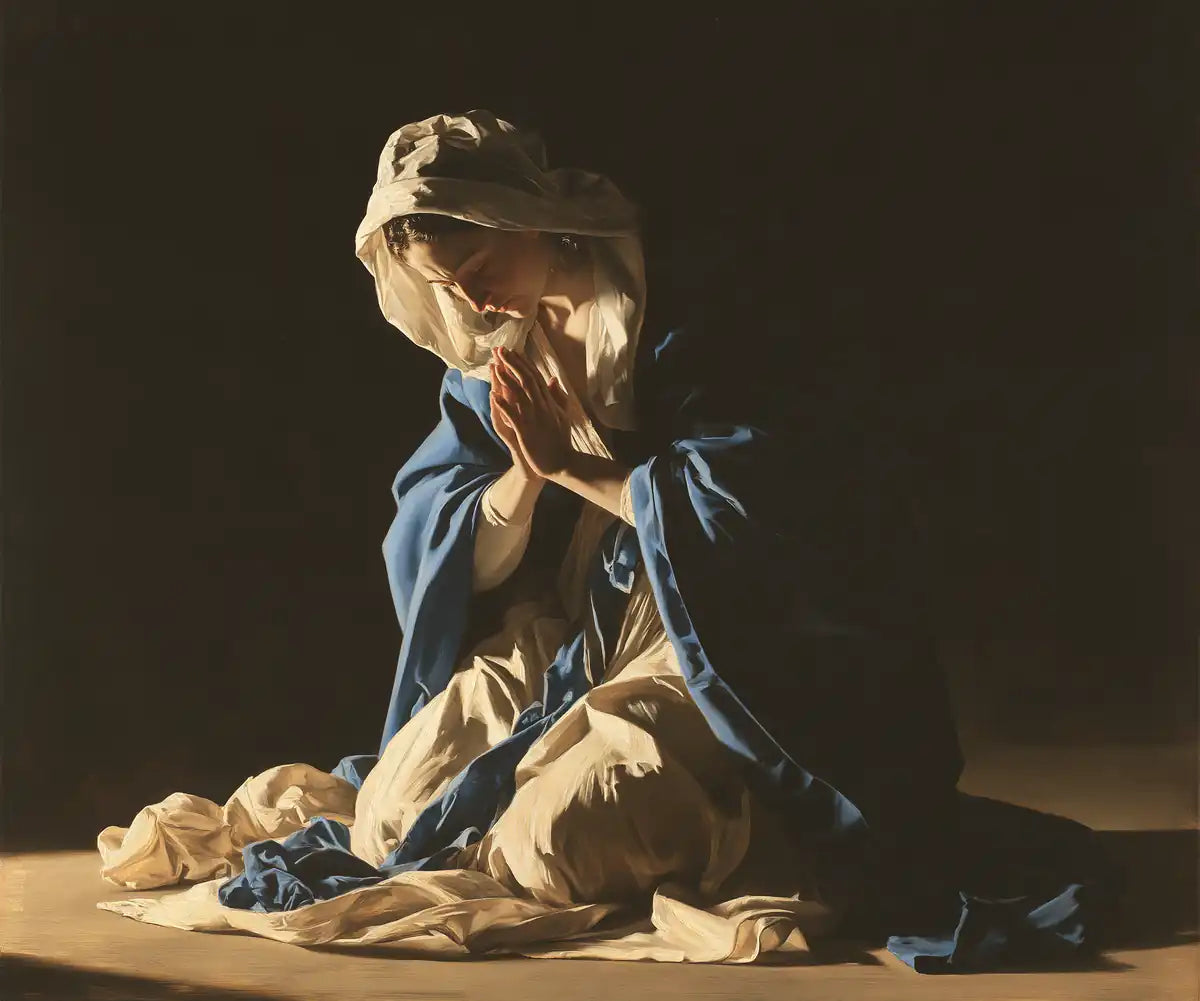Virgin Mary in Prayer - Caravaggio Tenebrism - Christian artwork collection