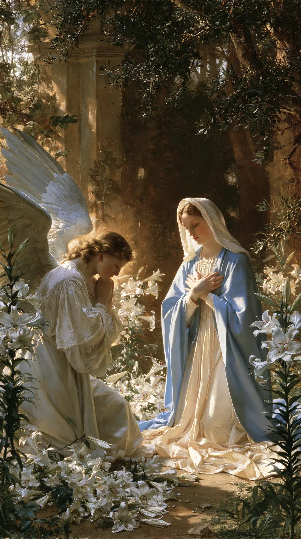 the Annunciation in a garden in The Annunciation in the Garden style, portrait Christian artwork no. 5