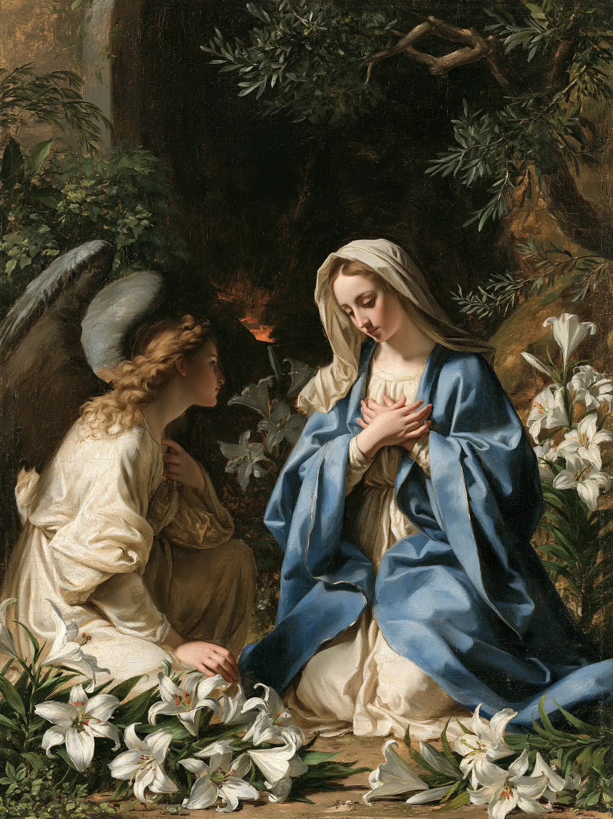 the Annunciation in a garden in The Annunciation in the Garden style, portrait Christian artwork no. 15