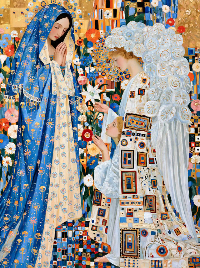 Annunciation beside the Blue Flower Wall – Golden Secession Art · Portrait