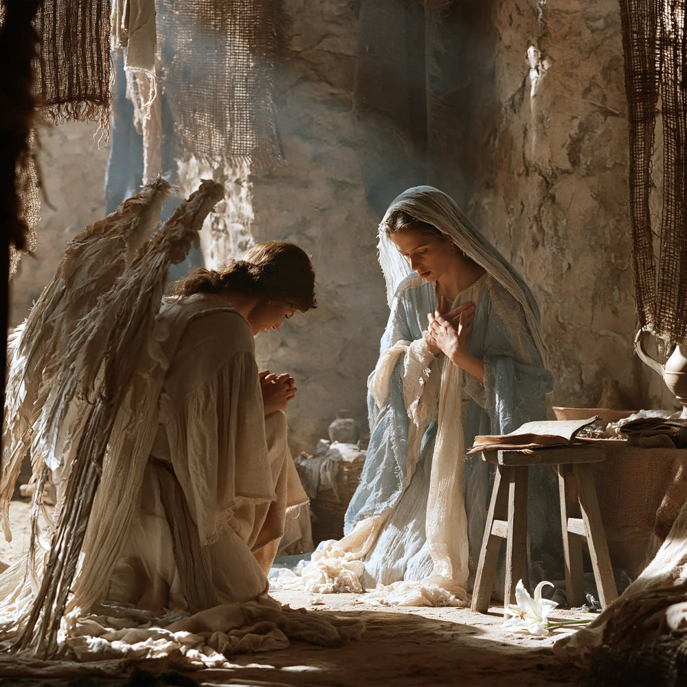 the Annunciation in the chamber at Nazareth in The Chamber in Nazareth style, square Christian artwork no. 6