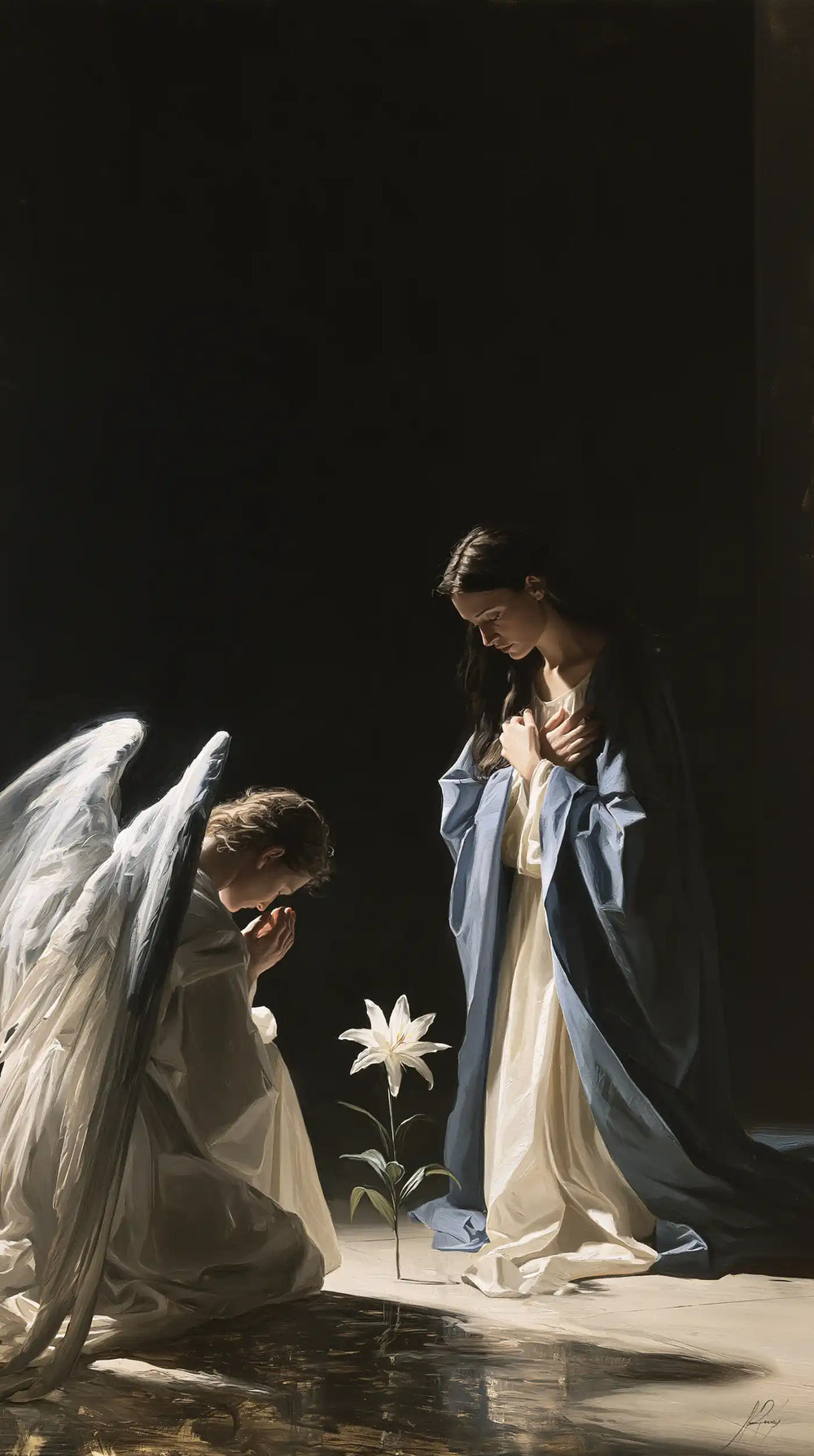 the Annunciation in a minimalist composition in Contemporary Minimalism style, portrait Christian artwork no. 3