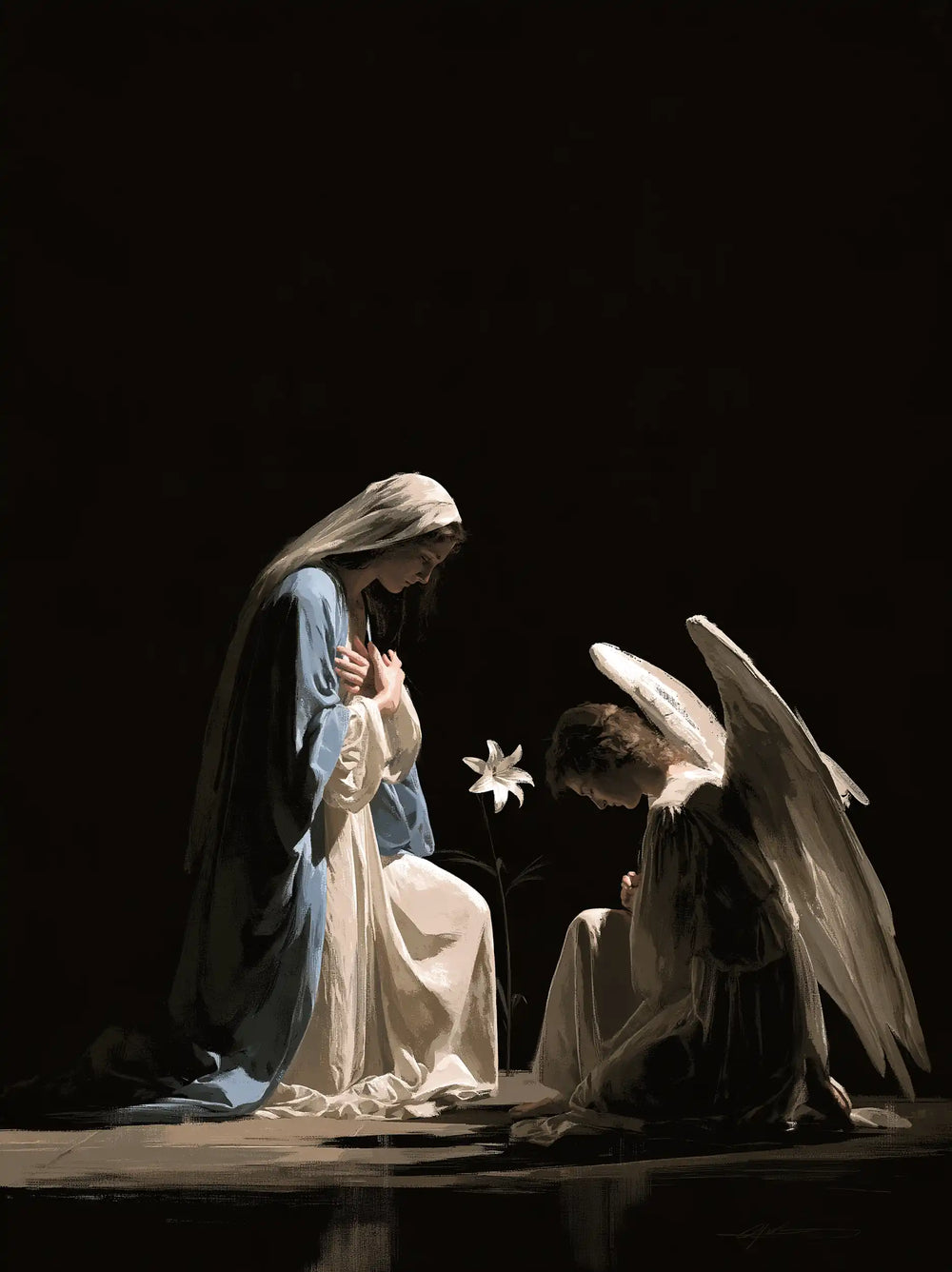 the Annunciation in a minimalist composition in Contemporary Minimalism style, portrait Christian artwork no. 12