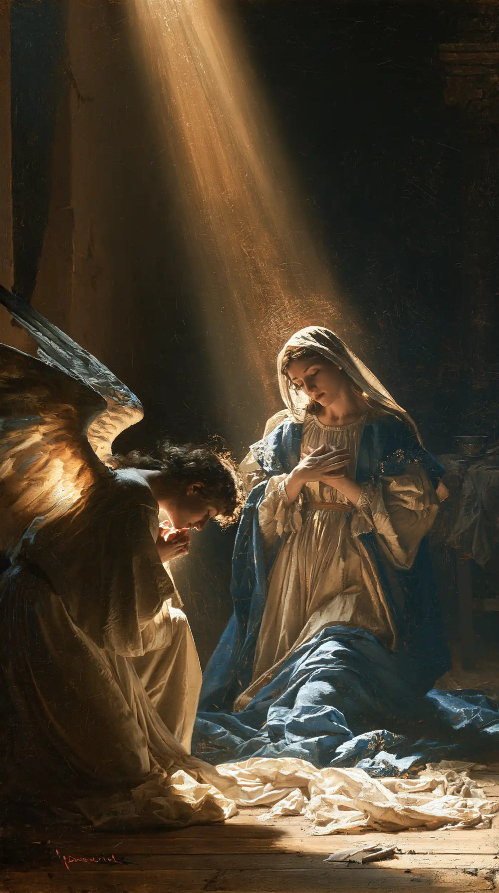 divine light descending upon Mary at the Annunciation in Divine Light Descending upon Mary style, portrait Christian artwork no. 8