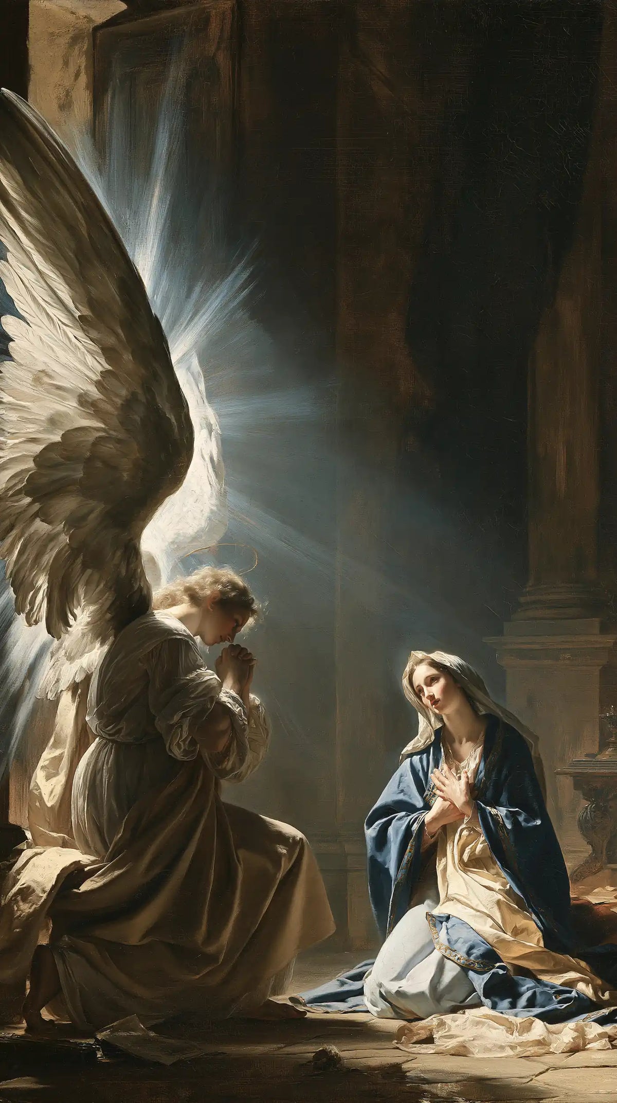 Gabriel in radiant light at the Annunciation in Gabriel in Radiant Light style, portrait Christian artwork no. 2