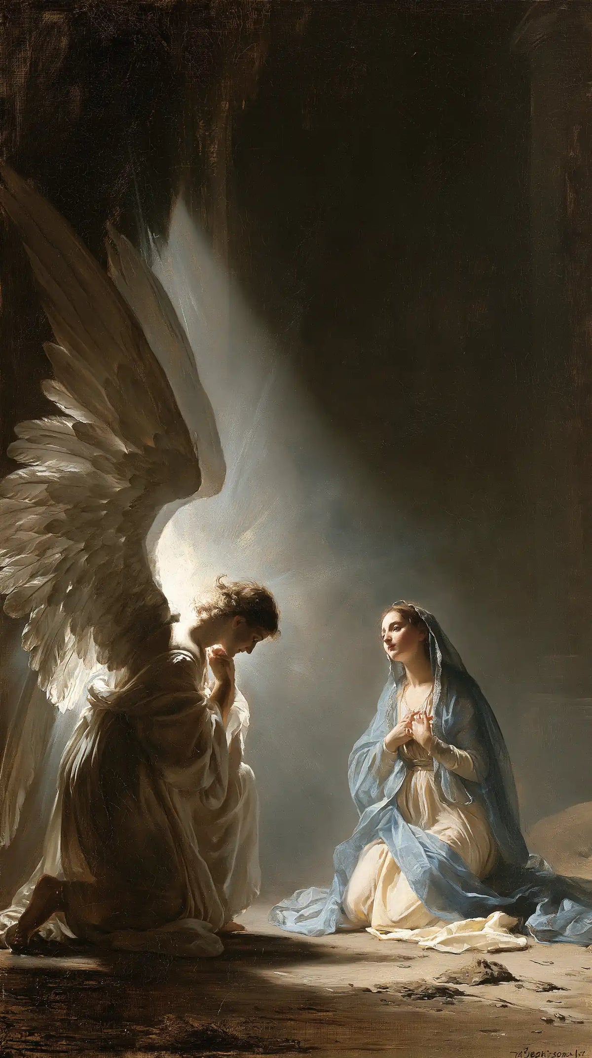 Gabriel in radiant light at the Annunciation in Gabriel in Radiant Light style, portrait Christian artwork no. 6