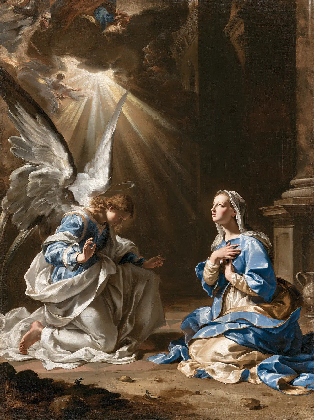 Gabriel in radiant light at the Annunciation in Gabriel in Radiant Light style, portrait Christian artwork no. 16