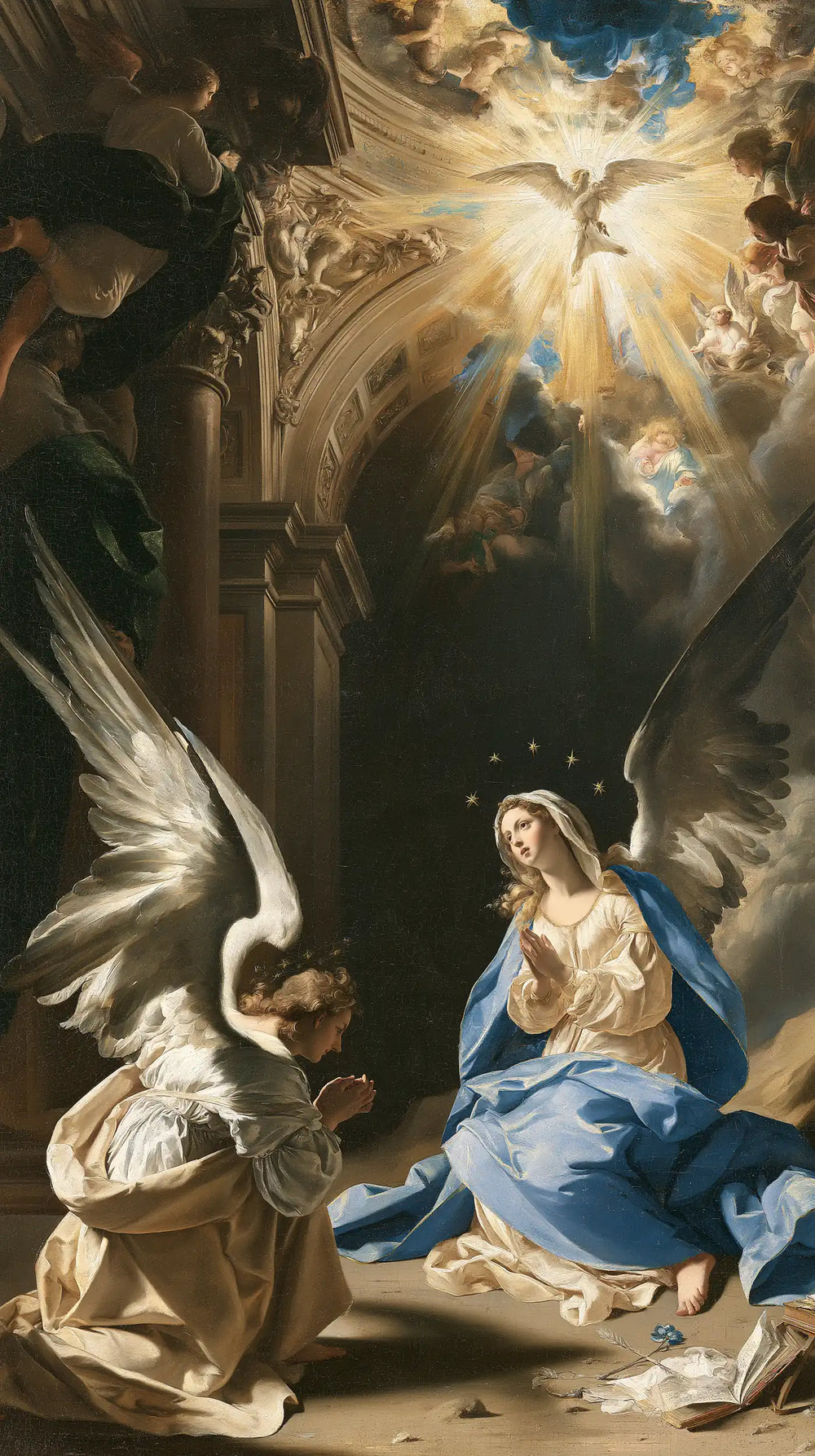 the Annunciation in a monumental sacred view in Sacred Monumental View style, portrait Christian artwork no. 6