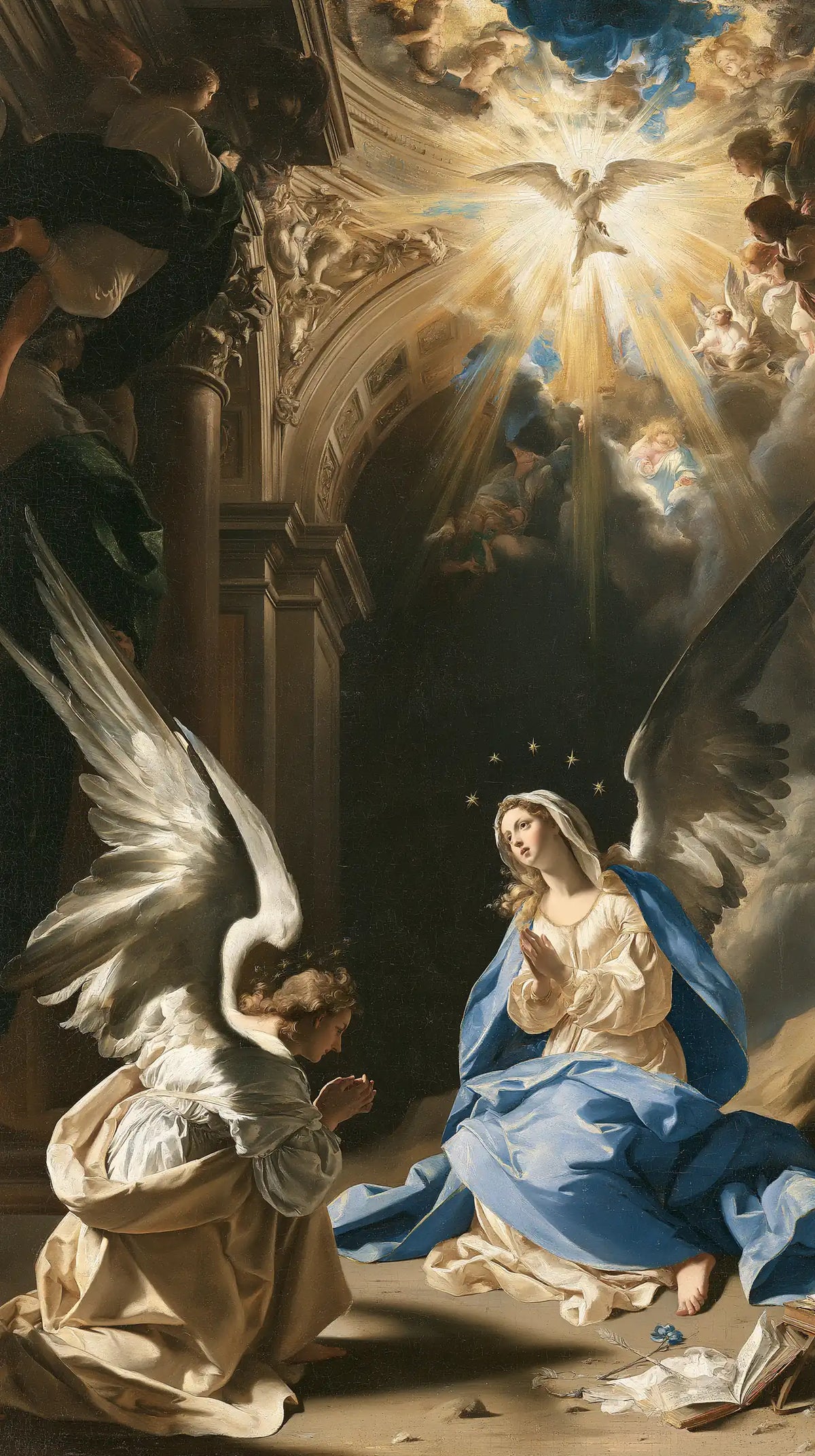 the Annunciation in a monumental sacred view in Sacred Monumental View style, portrait Christian artwork no. 6