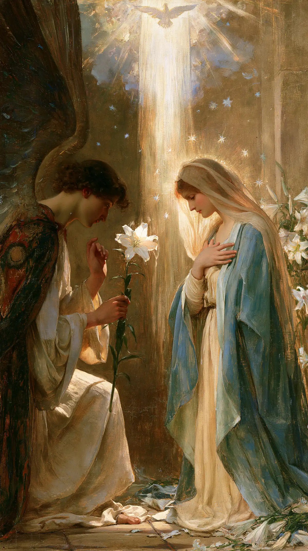 the Annunciation in a symbolist composition in Symbolist style, portrait Christian artwork no. 5