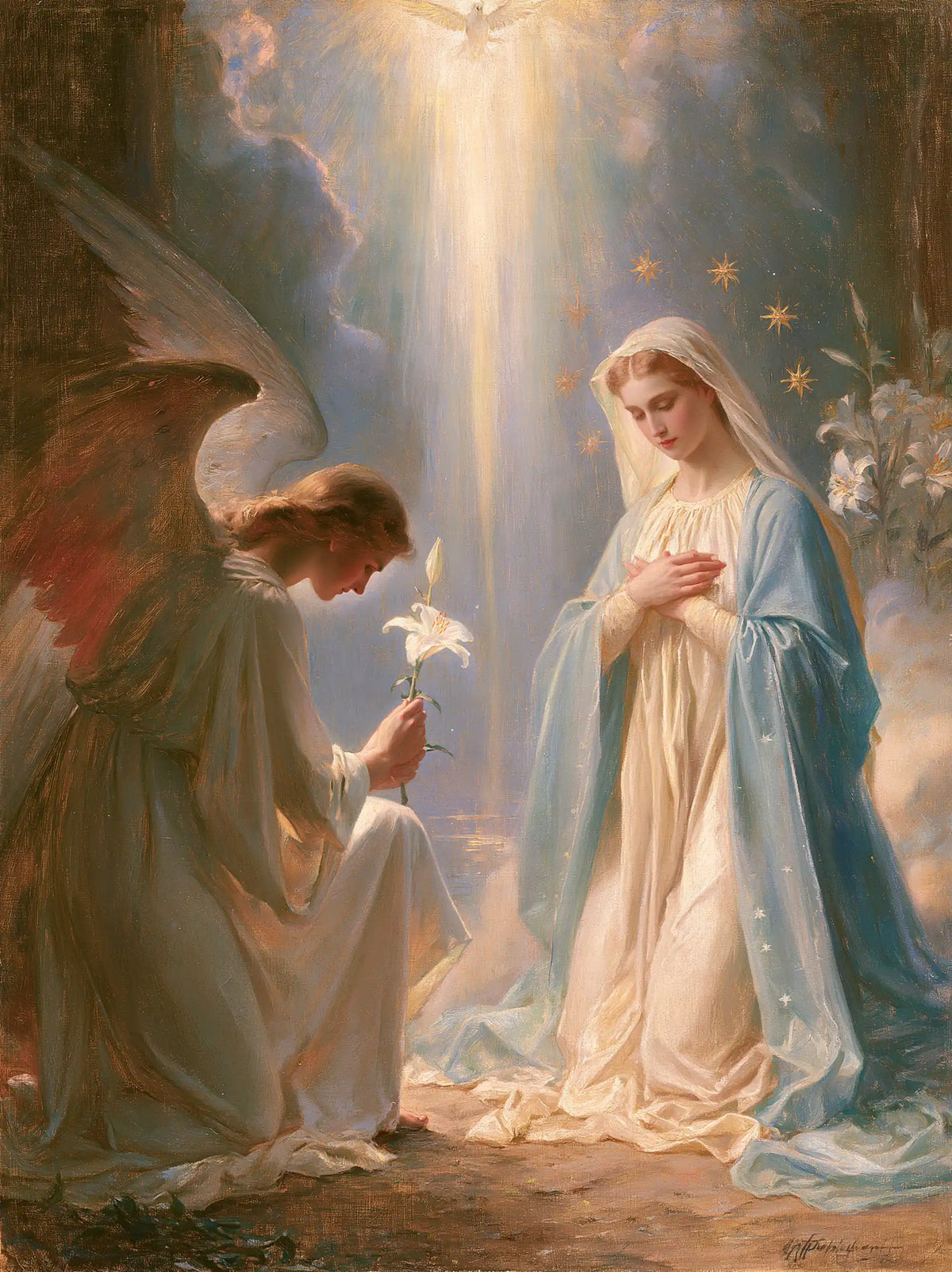 the Annunciation in a symbolist composition in Symbolist style, portrait Christian artwork no. 18
