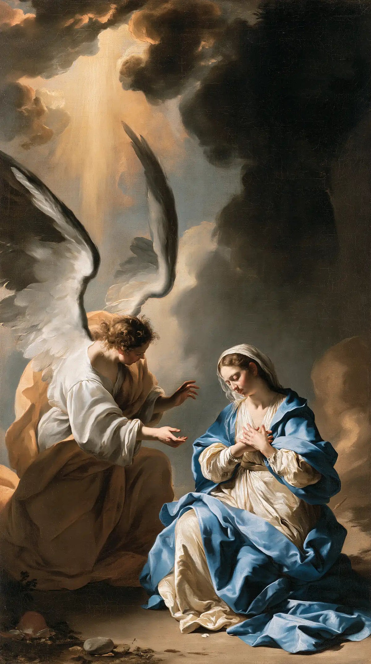 the Annunciation in a theatrical Baroque scene in Theatrical Baroque style, portrait Christian artwork no. 9