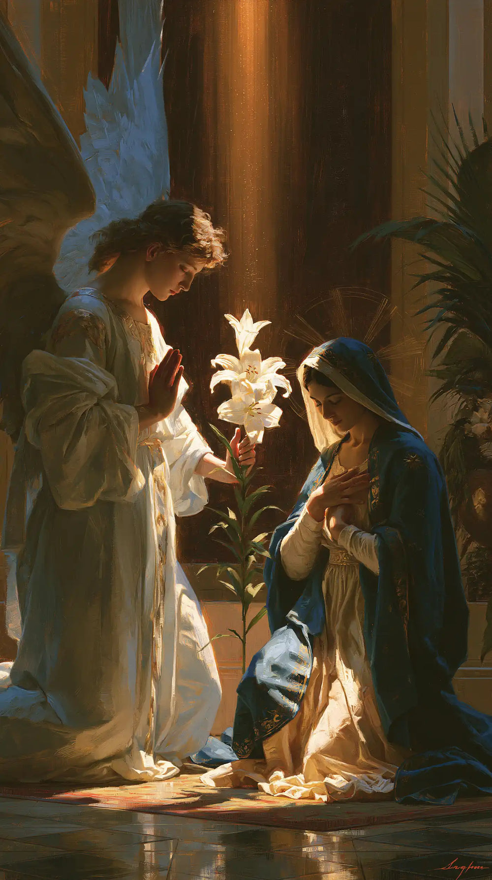 the Annunciation with the white lily as a central symbol in The White Lily as Symbol style, portrait Christian artwork no. 5