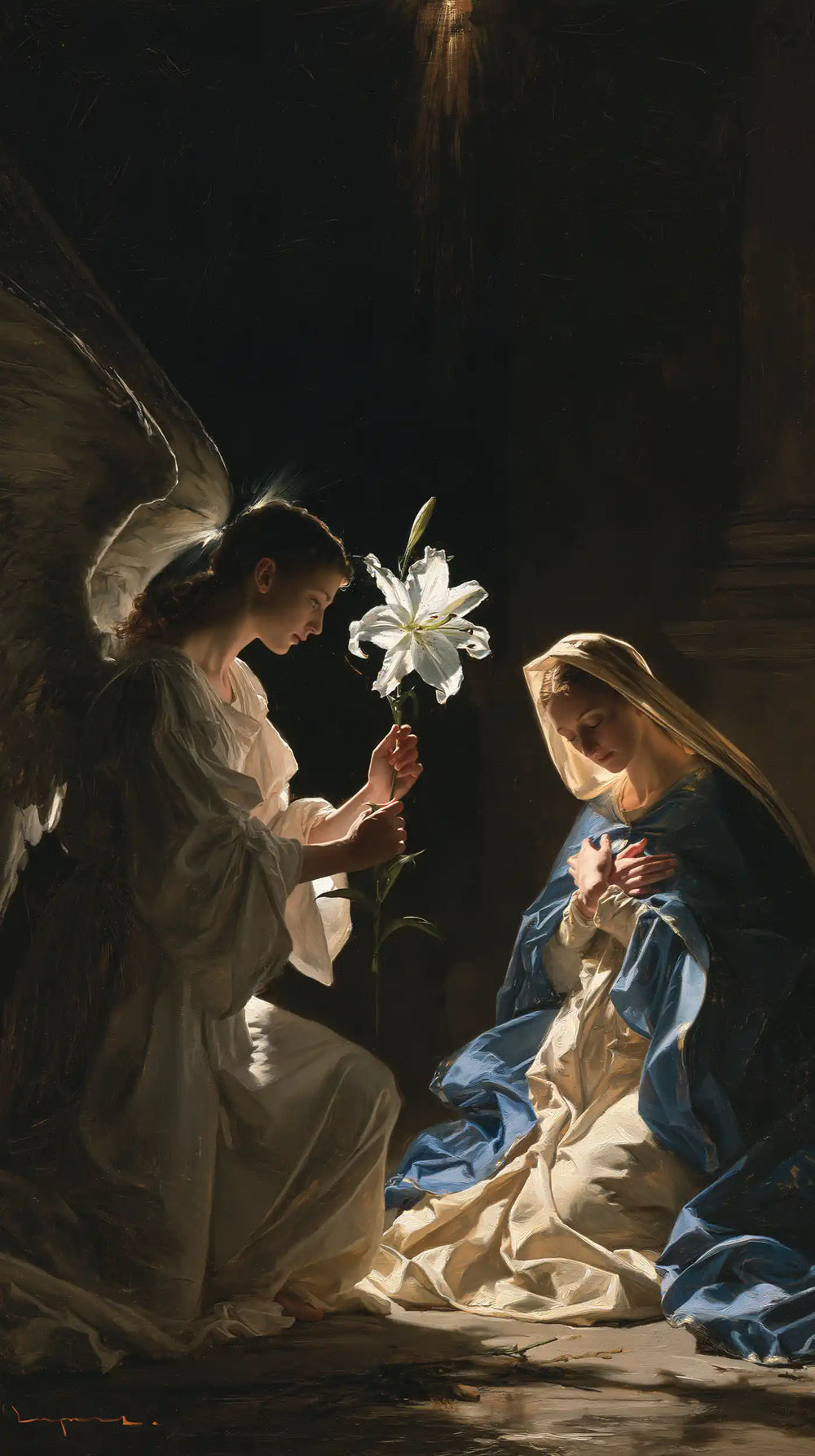 the Annunciation with the white lily as a central symbol in The White Lily as Symbol style, portrait Christian artwork no. 6