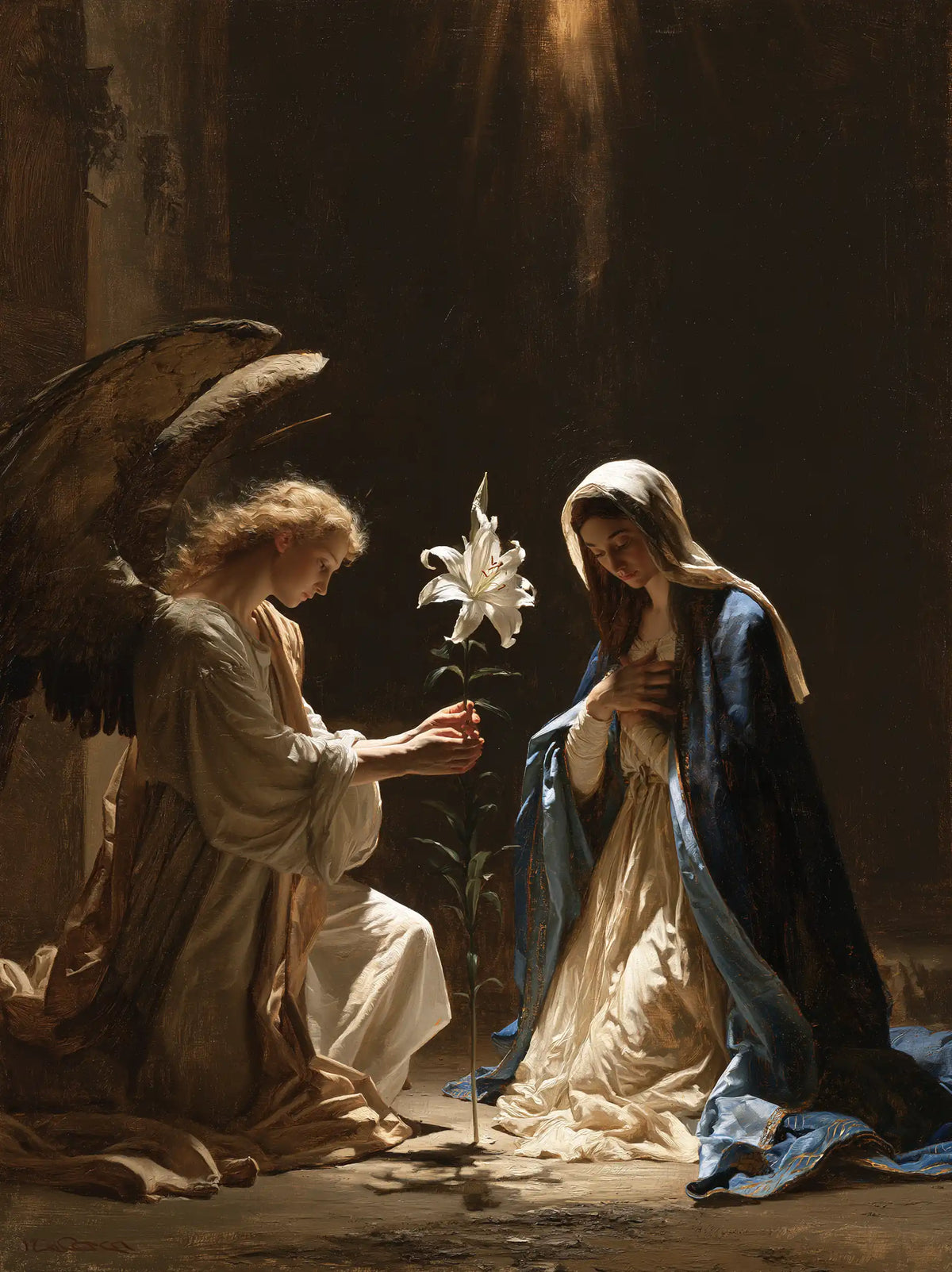the Annunciation with the white lily as a central symbol in The White Lily as Symbol style, portrait Christian artwork no. 12