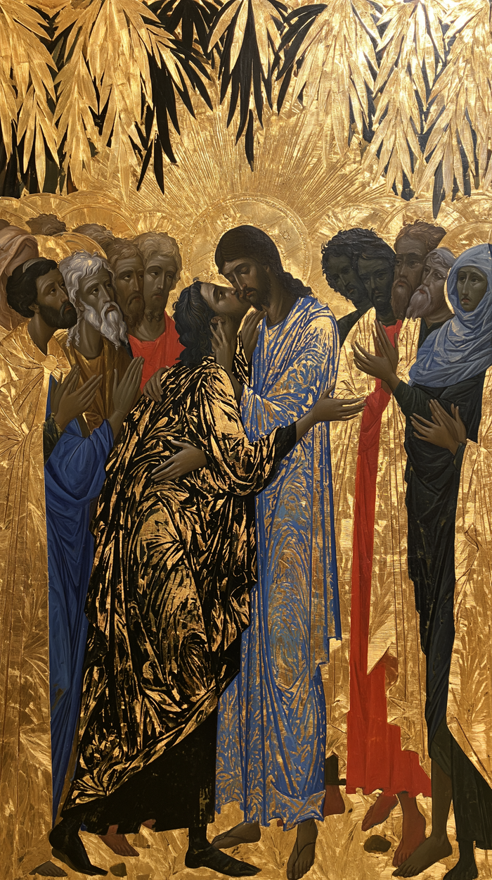 The Betrayal of Judas — Silhouettes Beneath Golden Leaves