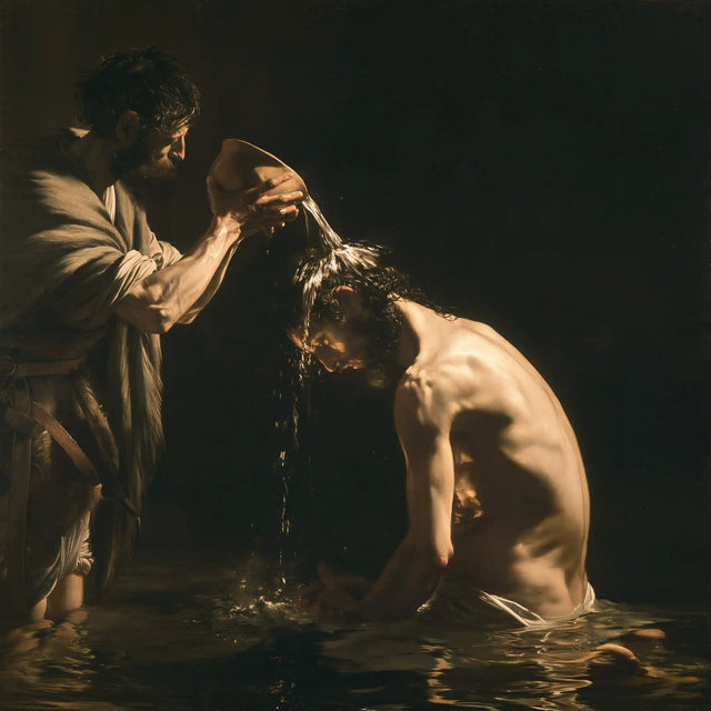 The Baptism of Jesus – Caravaggio Tenebrism · Kneeling in the Jordan · Square no. 1