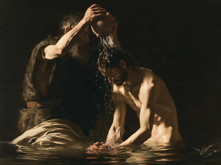 The Baptism of Jesus – Caravaggio Tenebrism · Kneeling in the Jordan · Landscape no. 2