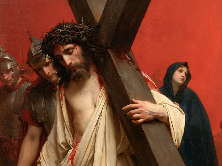 Christ Carrying the Cross — The Silent Step in Vermilion Light
