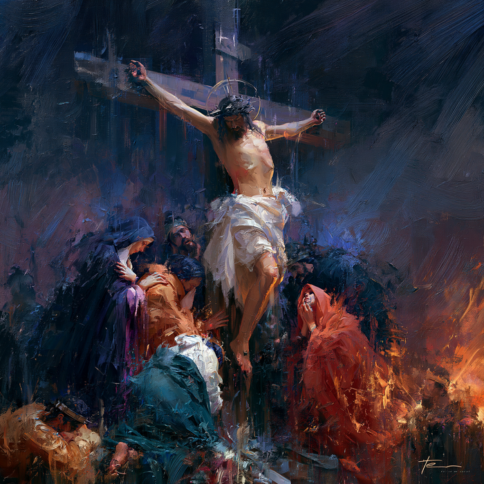 The Crucifixion — Pale Linen above Broken Gestures