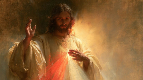 Jesus expressing compassion and divine mercy in Compassion and Mercy style, landscape Christian artwork no. 11