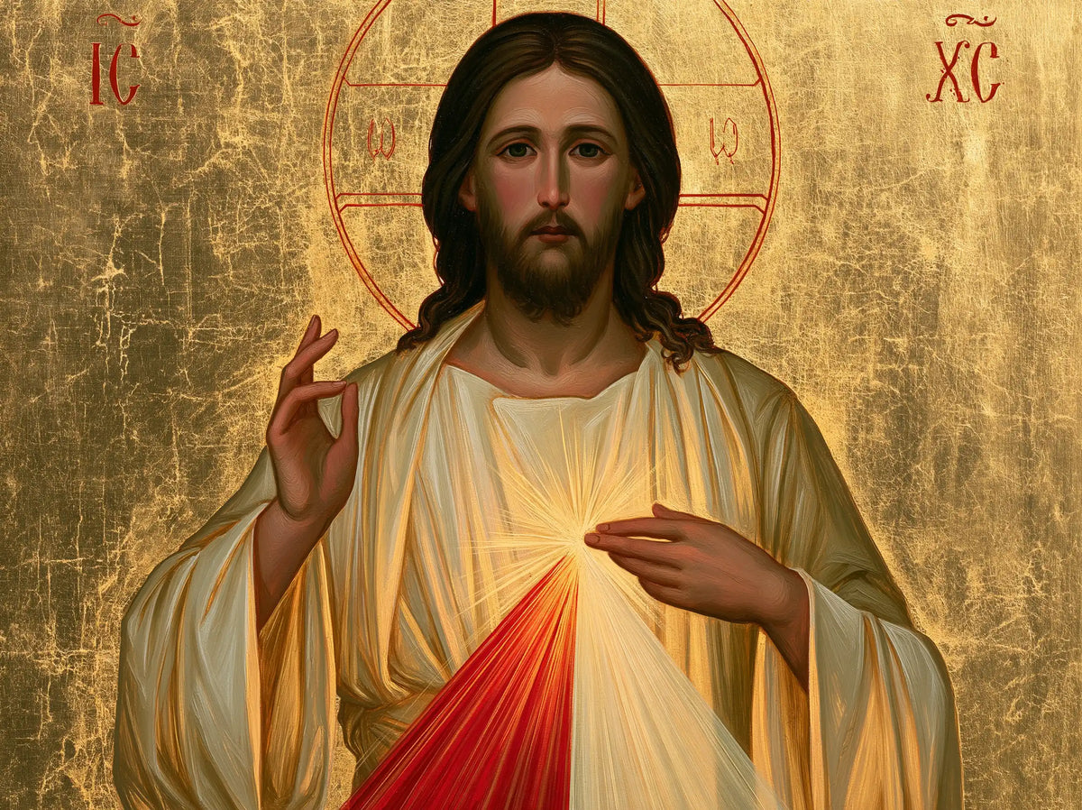 Divine Mercy Jesus in a contemporary Byzantine icon in Contemporary Byzantine style, landscape Christian artwork no. 2