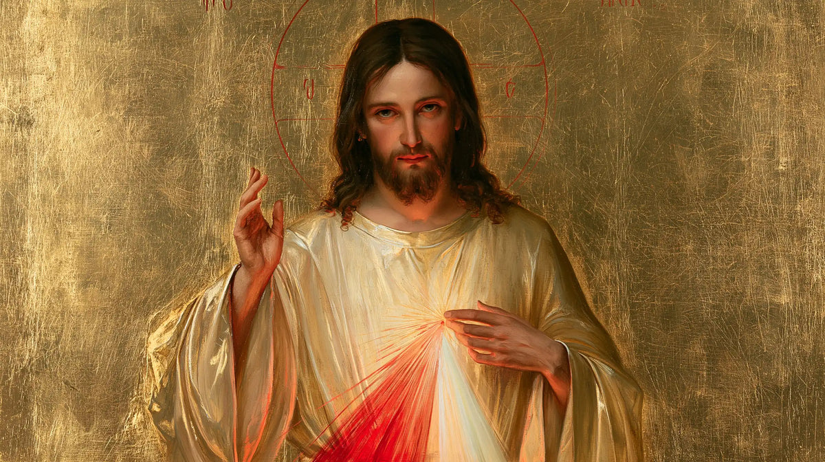 Divine Mercy Jesus in a contemporary Byzantine icon in Contemporary Byzantine style, landscape Christian artwork no. 8