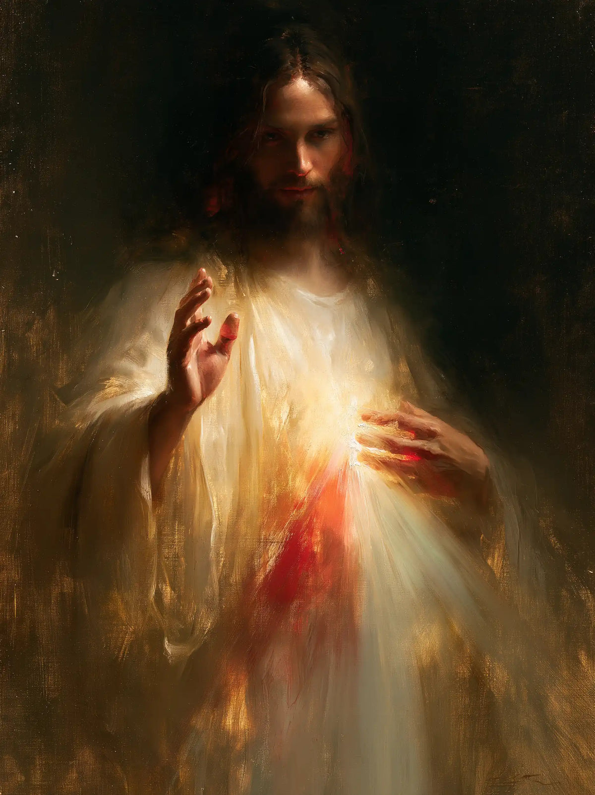 Divine Mercy Jesus — The Hand Emerging from Shadow
