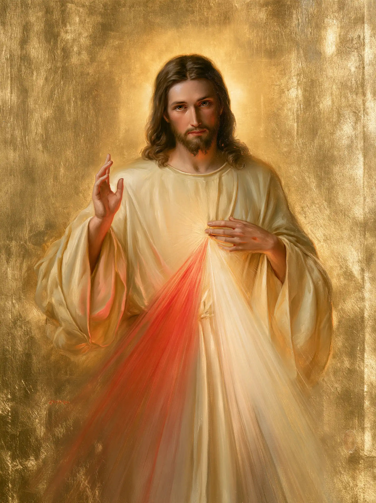 Divine Mercy Jesus — The Halo Amid Crumpled Gold
