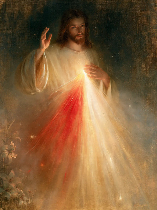 Divine Mercy Jesus in a symbolist composition in Symbolist style, portrait Christian artwork no. 3