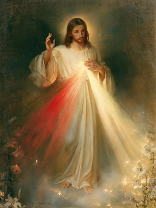 Divine Mercy Jesus in a symbolist composition in Symbolist style, portrait Christian artwork no. 6