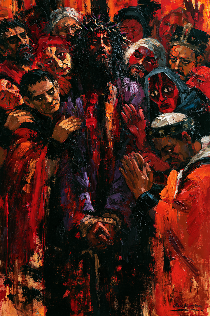 Ecce Homo — The Raised Gaze in the Ember Crowd