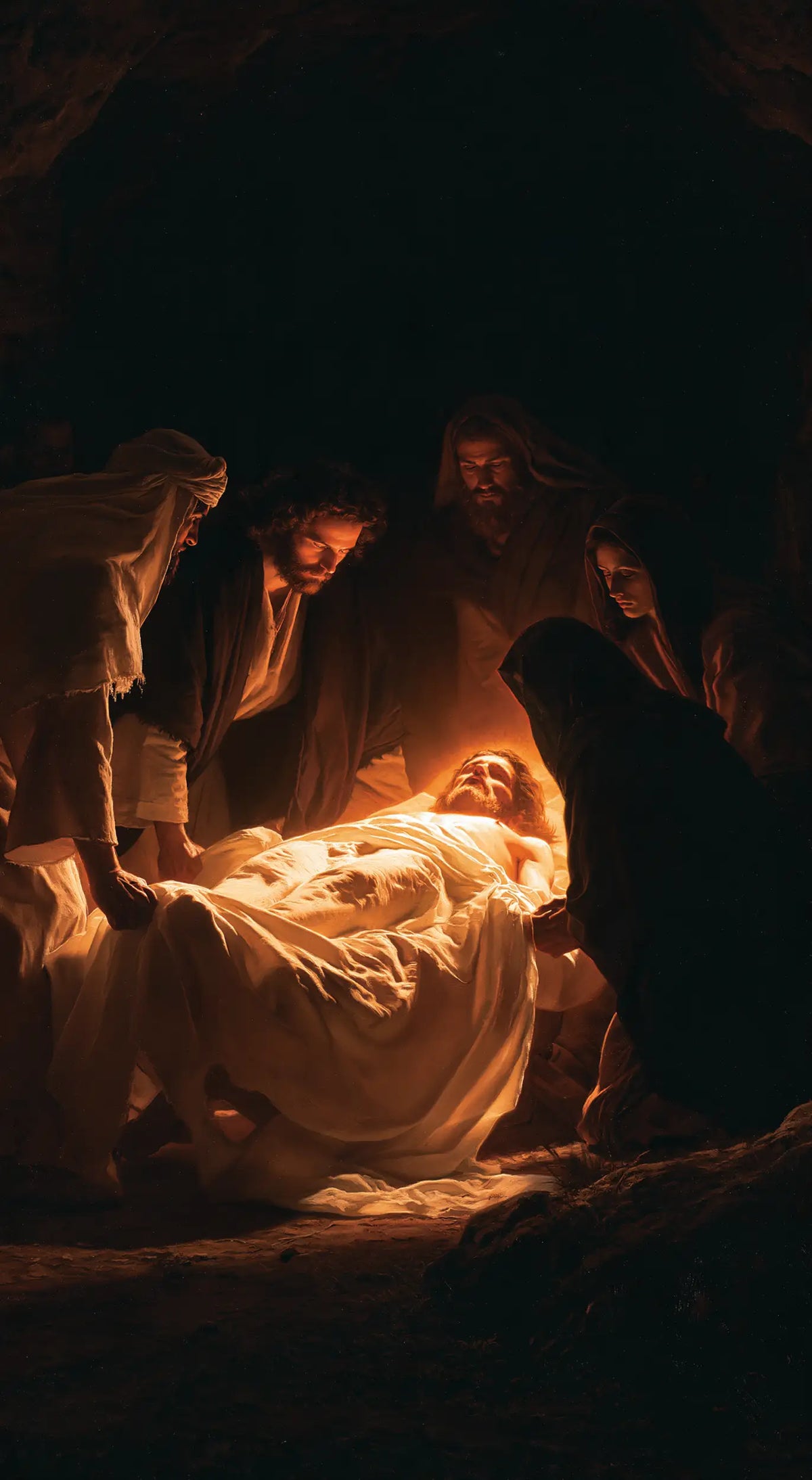 Entombment of Jesus Christ in Divine Light style, portrait Christian artwork no. 5