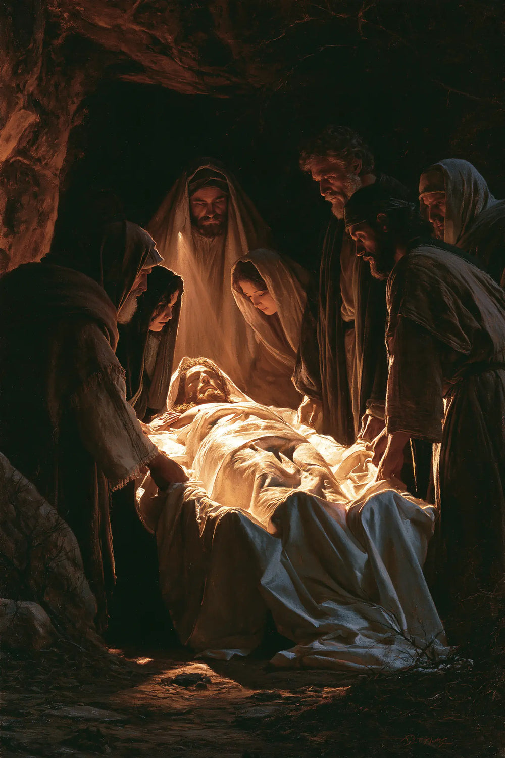 Entombment of Jesus Christ in Divine Light style, portrait Christian artwork no. 13