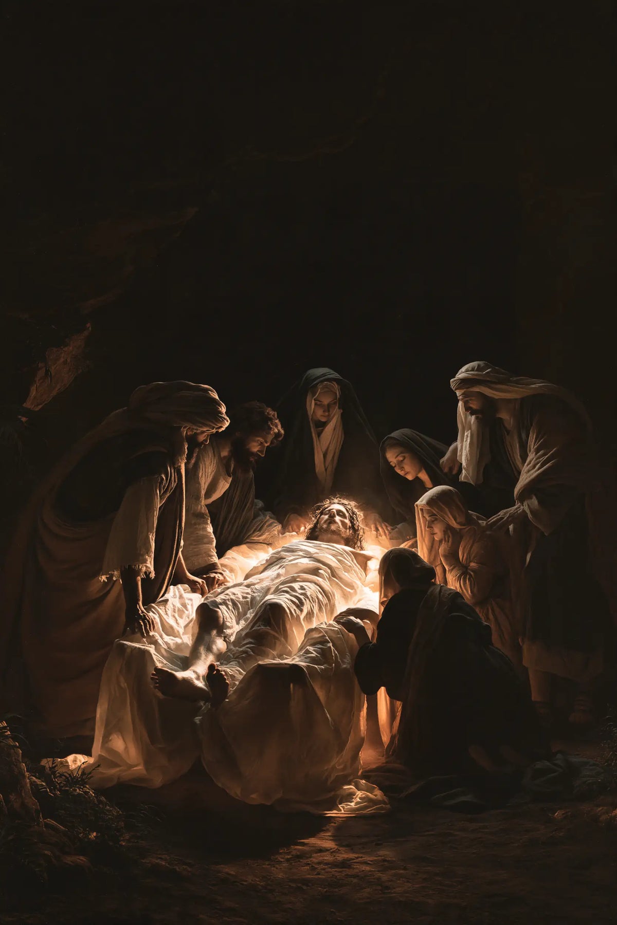 Entombment of Jesus Christ in Divine Light style, portrait Christian artwork no. 14