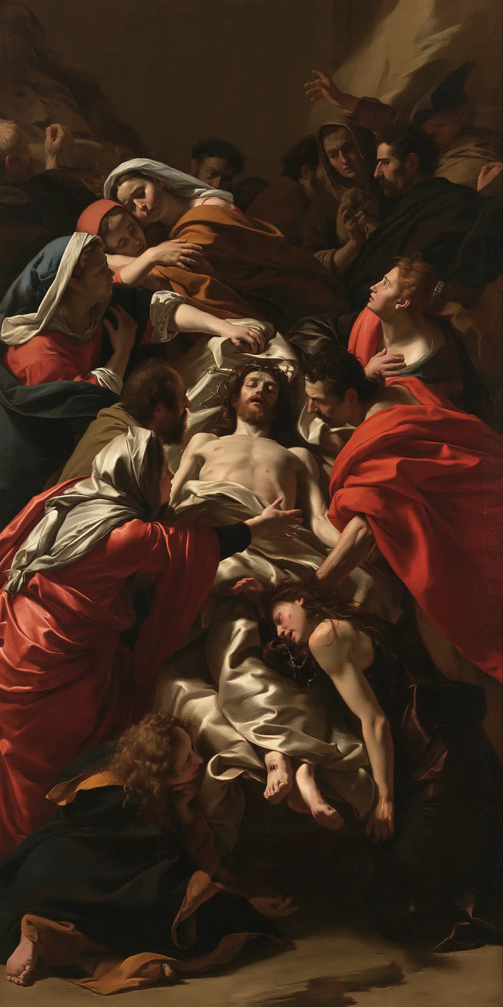 The Entombment of Jesus Christ — Linen Gathered in Red-Clad Arms