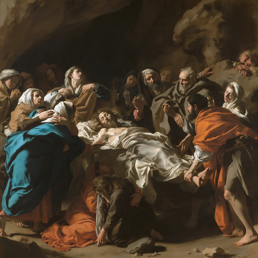 Entombment of Jesus Christ in Explosion of Movement style, square Christian artwork no. 1