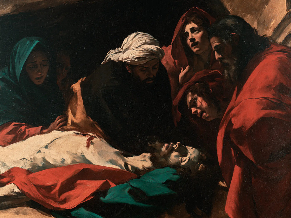Entombment of Jesus Christ in Expressionist style, landscape Christian artwork no. 4