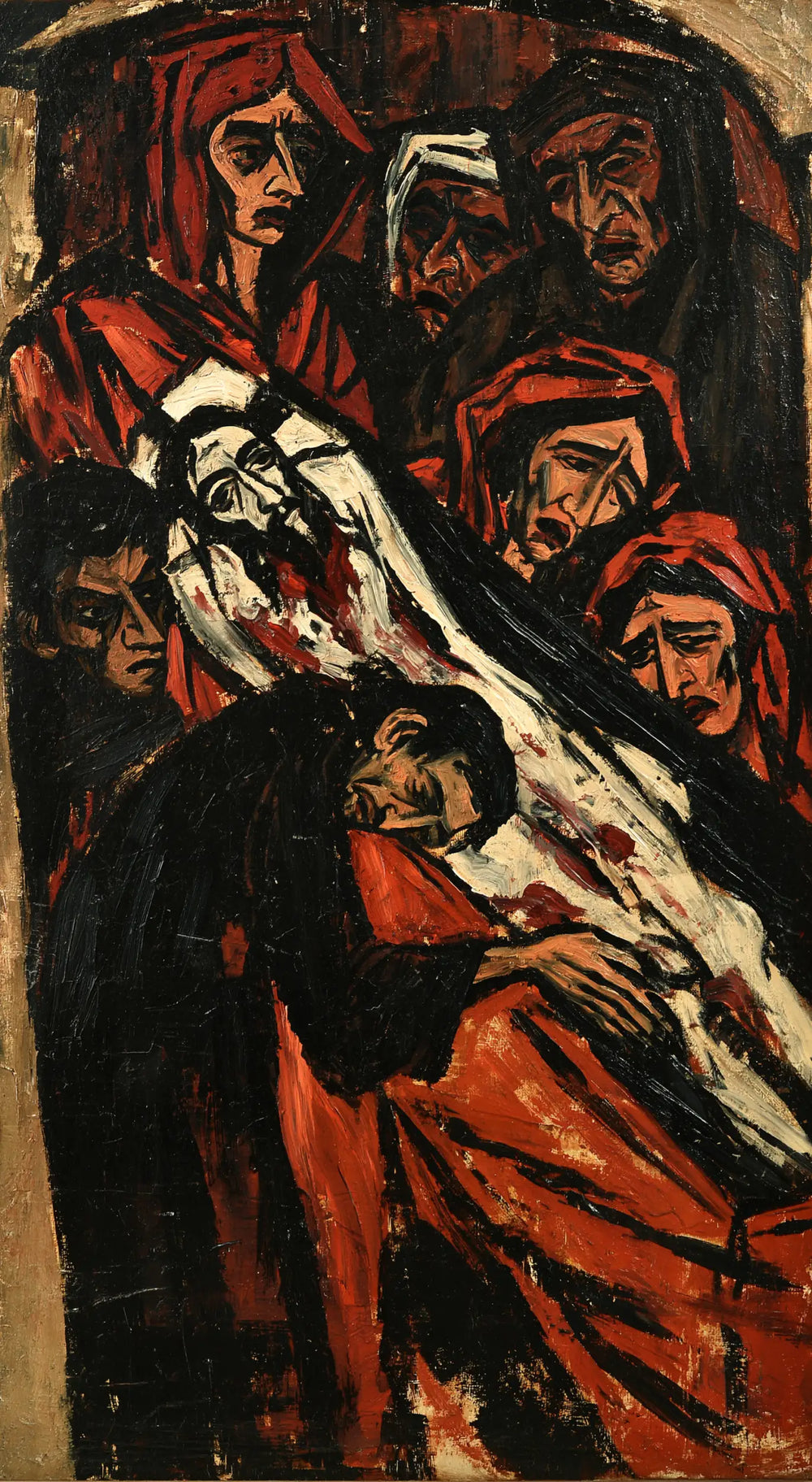 Entombment of Jesus Christ in Expressionist style, portrait Christian artwork no. 7