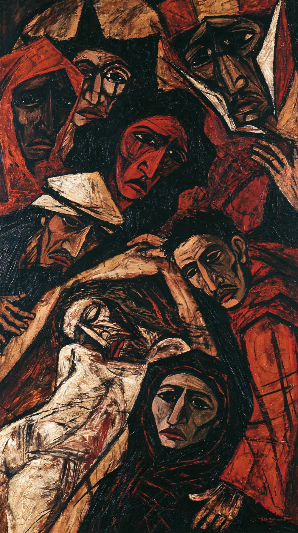 Entombment of Jesus Christ in Expressionist style, portrait Christian artwork no. 9