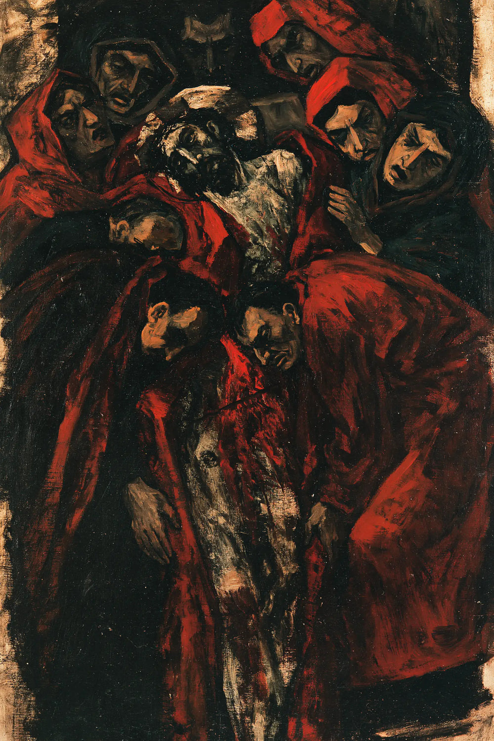 Entombment of Jesus Christ in Expressionist style, portrait Christian artwork no. 14
