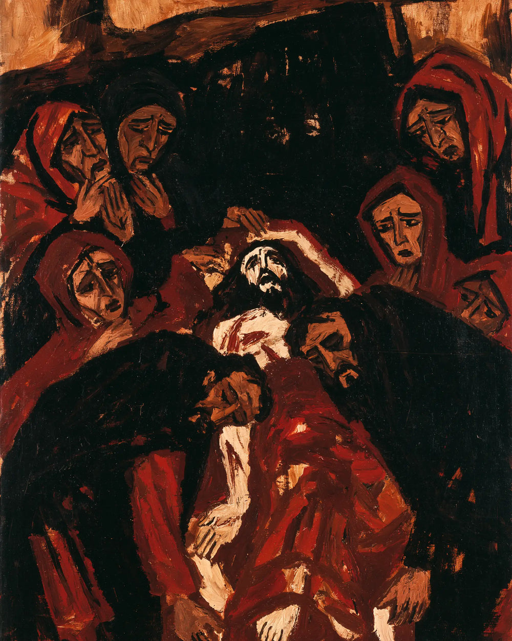 Entombment of Jesus Christ in Expressionist style, portrait Christian artwork no. 19