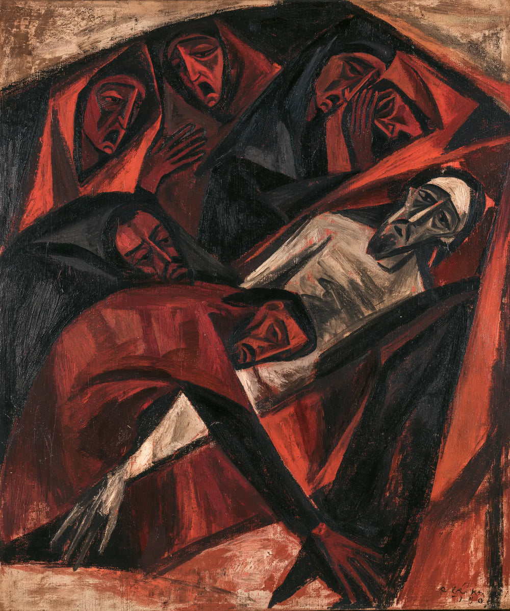 Entombment of Jesus Christ in Expressionist style, portrait Christian artwork no. 26