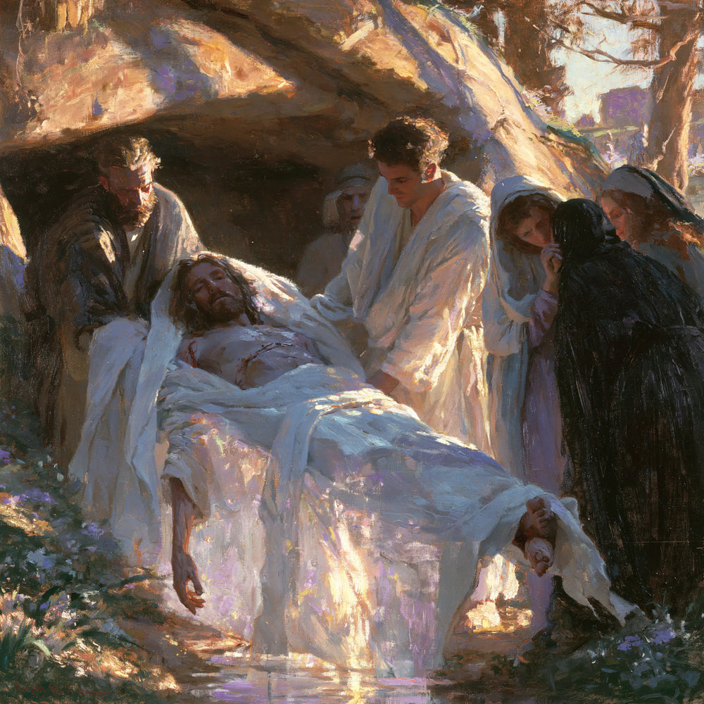 Entombment of Jesus Christ in Impressionist style, square Christian artwork no. 1