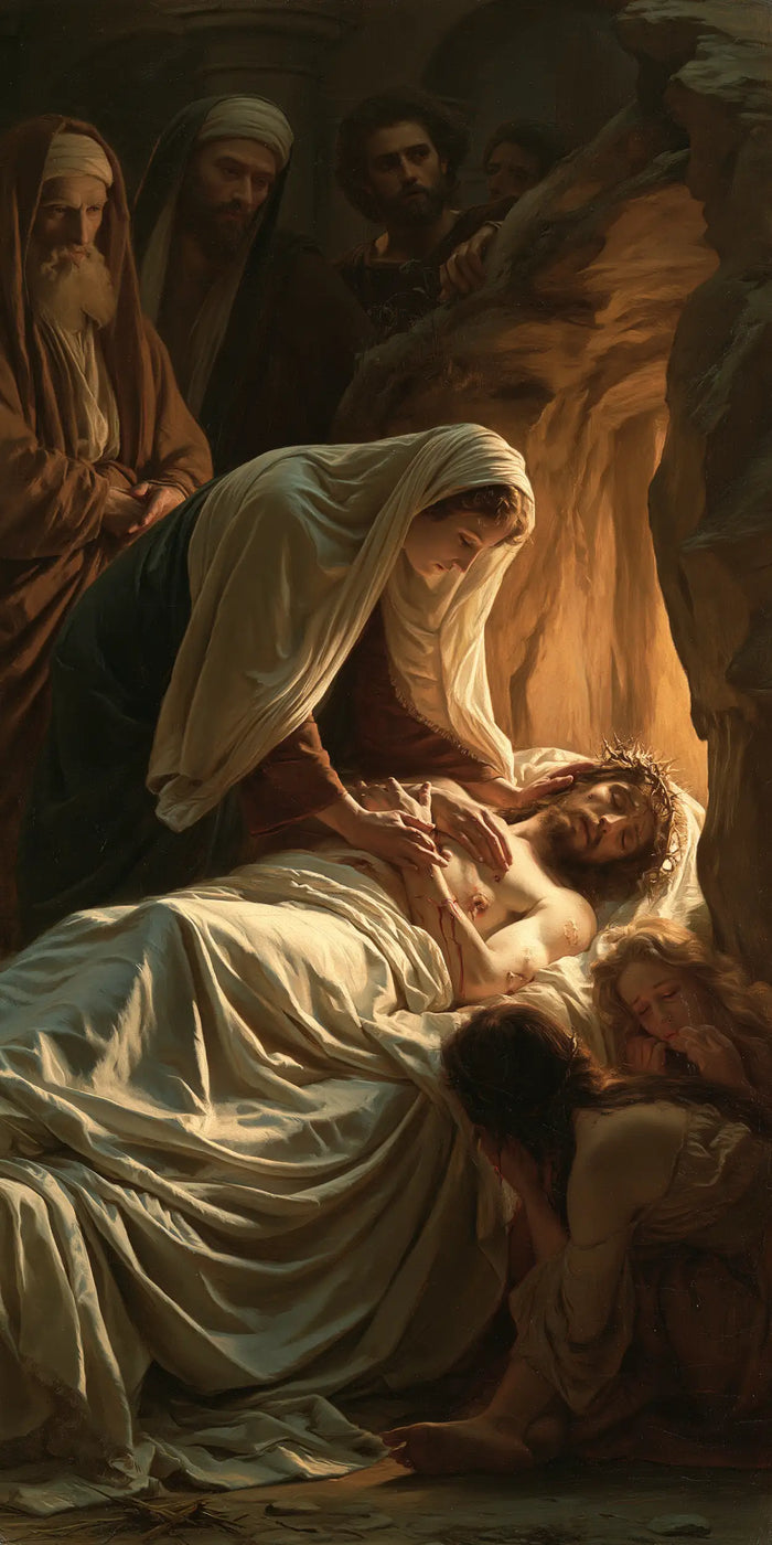 The Entombment of Jesus Christ — The Veil Bowed in Amber Daylight