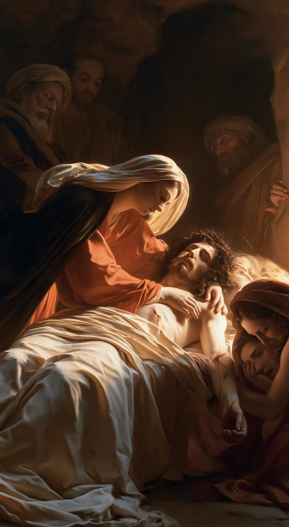 Entombment of Jesus Christ in Intimate Mourning style, portrait Christian artwork no. 5