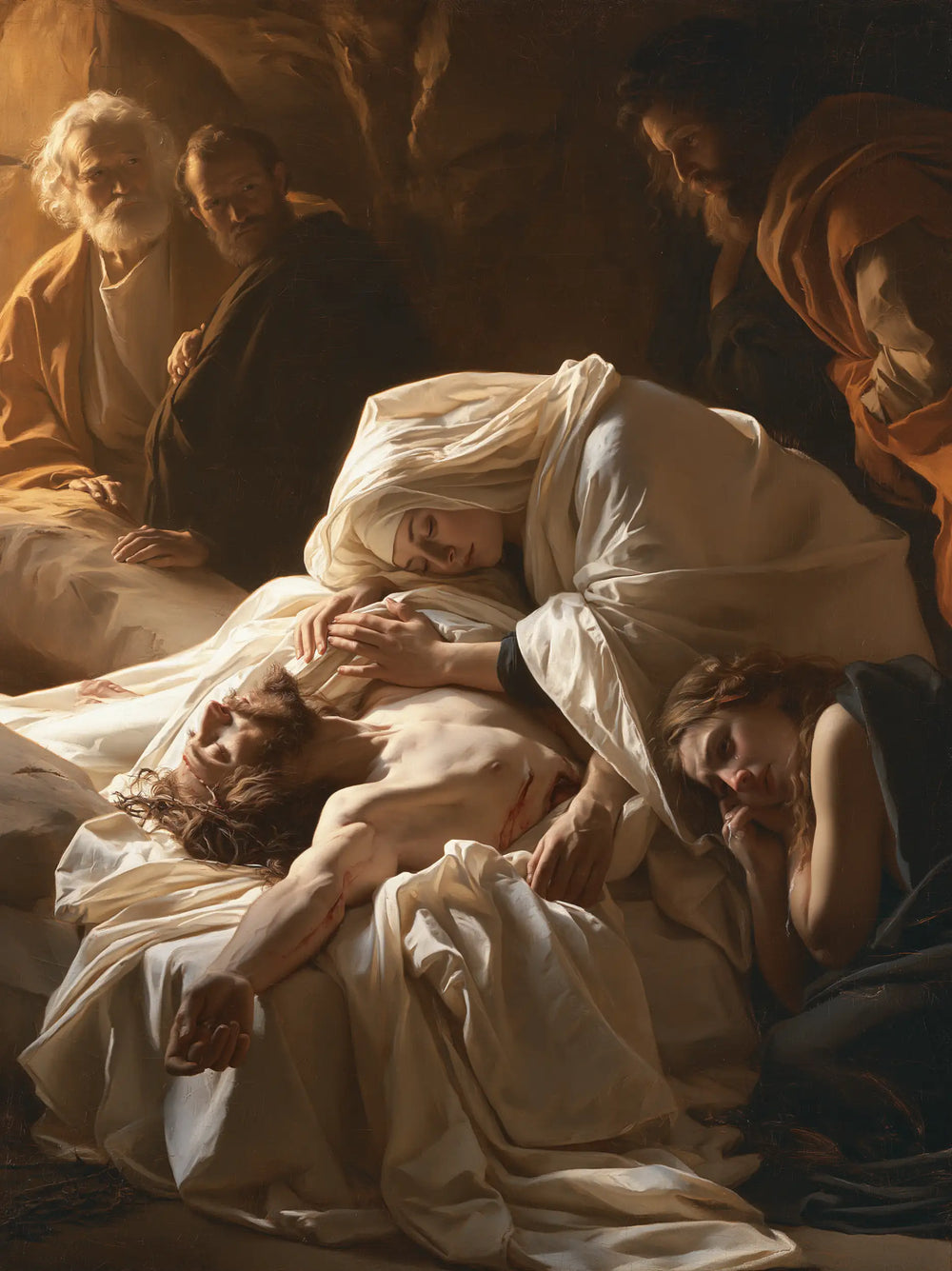 Entombment of Jesus Christ in Intimate Mourning style, portrait Christian artwork no. 12