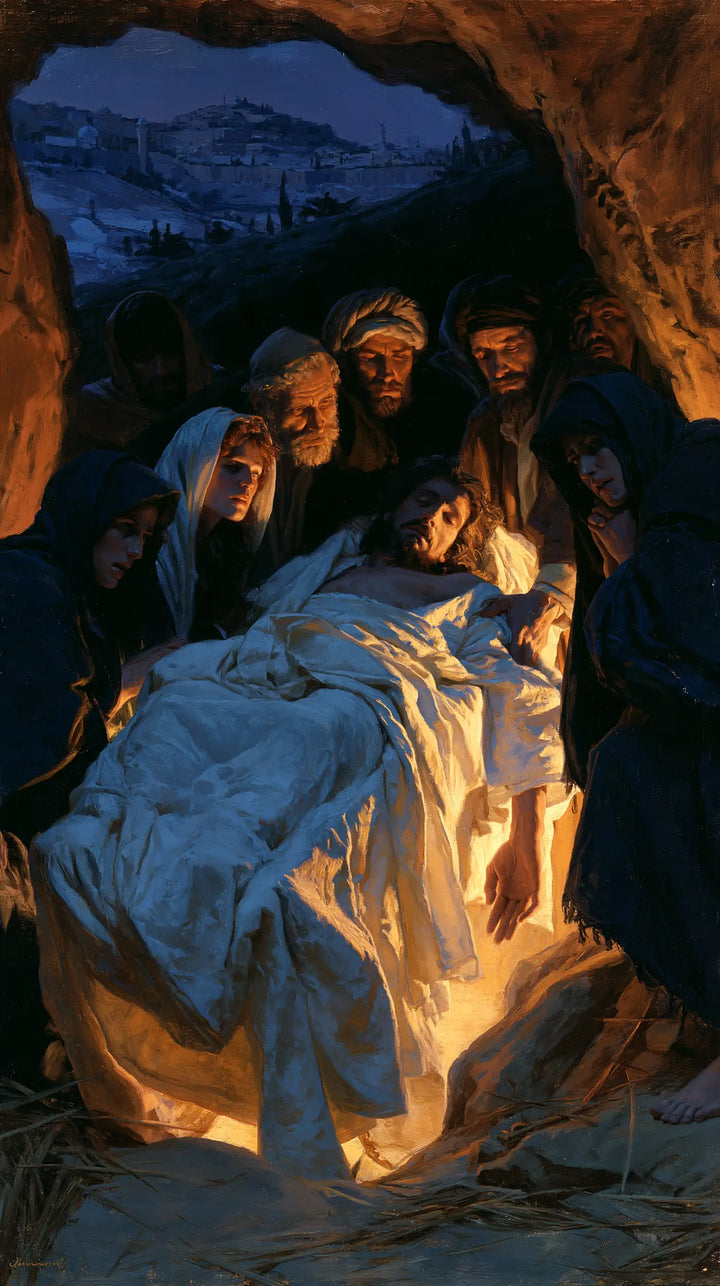 The Entombment of Jesus Christ — Pale Drapery Beneath the Russet Arch